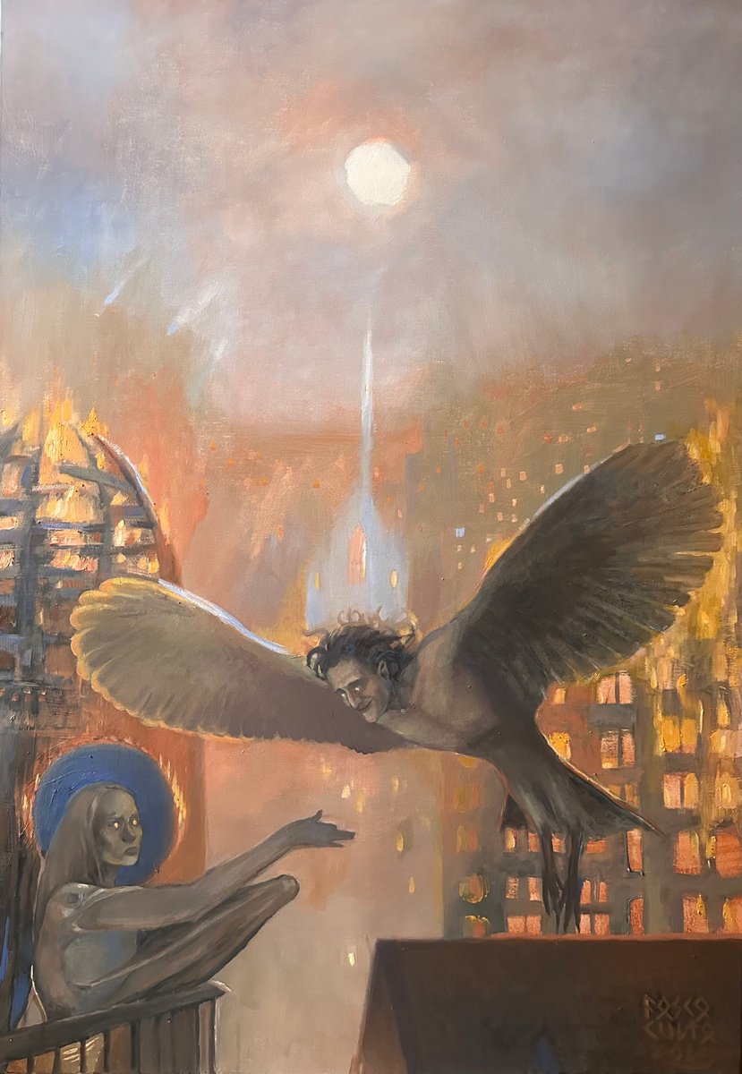 Surrealistic Portrait Oil Painting By Fosco Culto, 28 X 39, Metamorphosis, Original Artwork