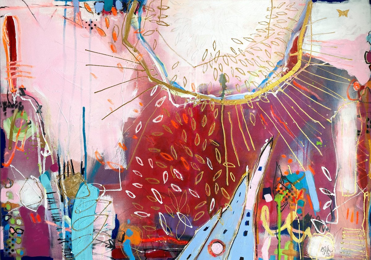 Organic Abstract Acrylic Painting By Bea Schubert, 39 X 28, Home Is Paradise No.2, Original Artwork