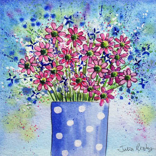 Pot of Pink Daisies by Julia  Rigby