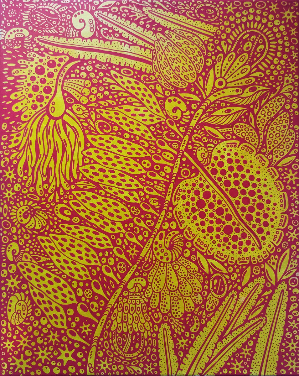 Organic Botanical Acrylic Painting By Veronika Demenko, 16 X 20", Underwater Life N.16, Original Artwork