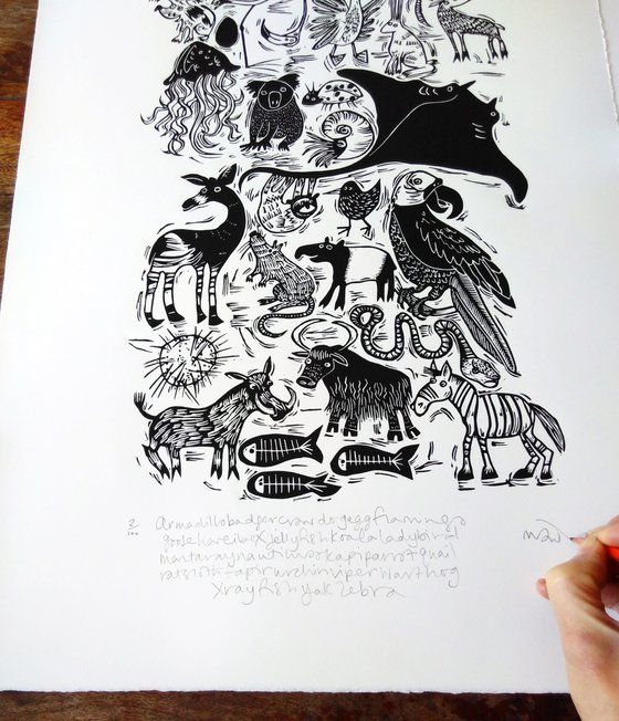 Animal A-Z Alphabet - lino cut print