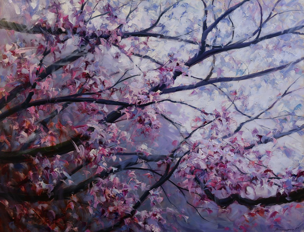 Impressionistic Landscape Oil Painting By Gennady Vylusk, 35 X 28, Bloom, Original Artwork