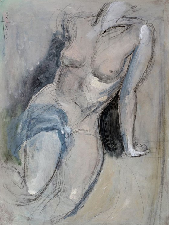 nude woman sitting on the floor (2-2016), study