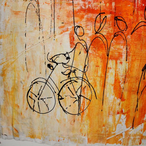 orange citylife with bikes  xxl on canvas, not stretched