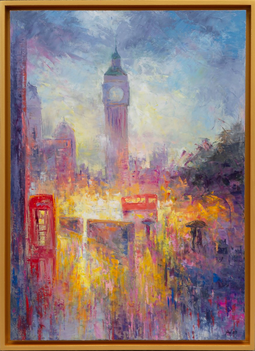Abstract Cityscapes Oil Painting By Oleksii Vylusk, 21 X 29", London, Original Artwork