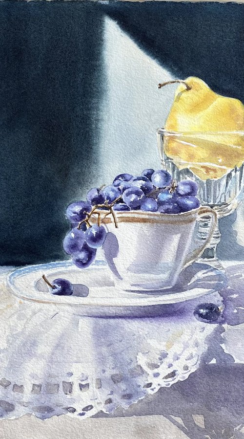 Fruits on stage, original art by Natalia Butenko