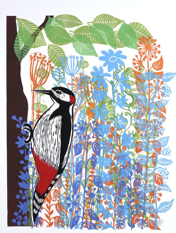 Woodpecker and Flowers