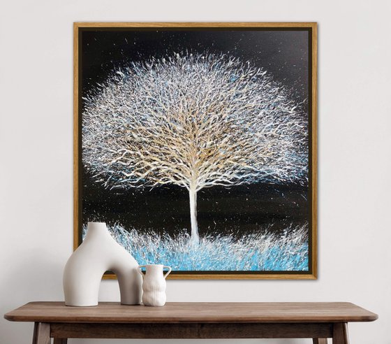 Frozen tree, large abstract tree painting on canvas