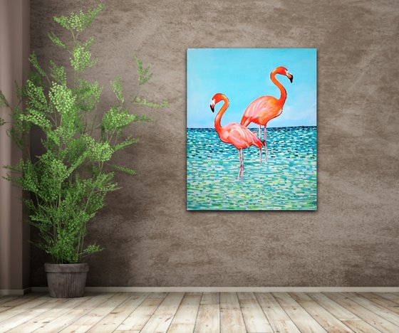 Flamingos  / 110 x 90 x 0.1 cm