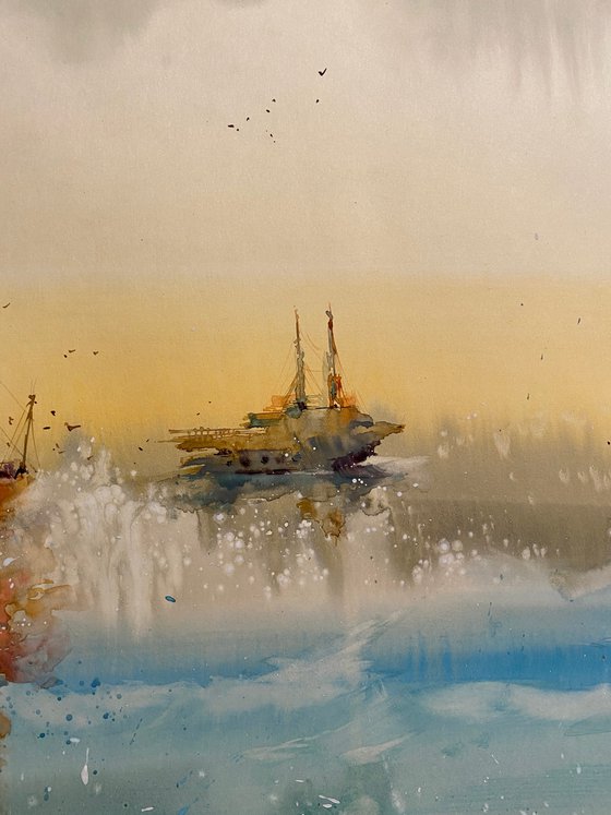 Sold Watercolor "Old boat IV” gift For Him