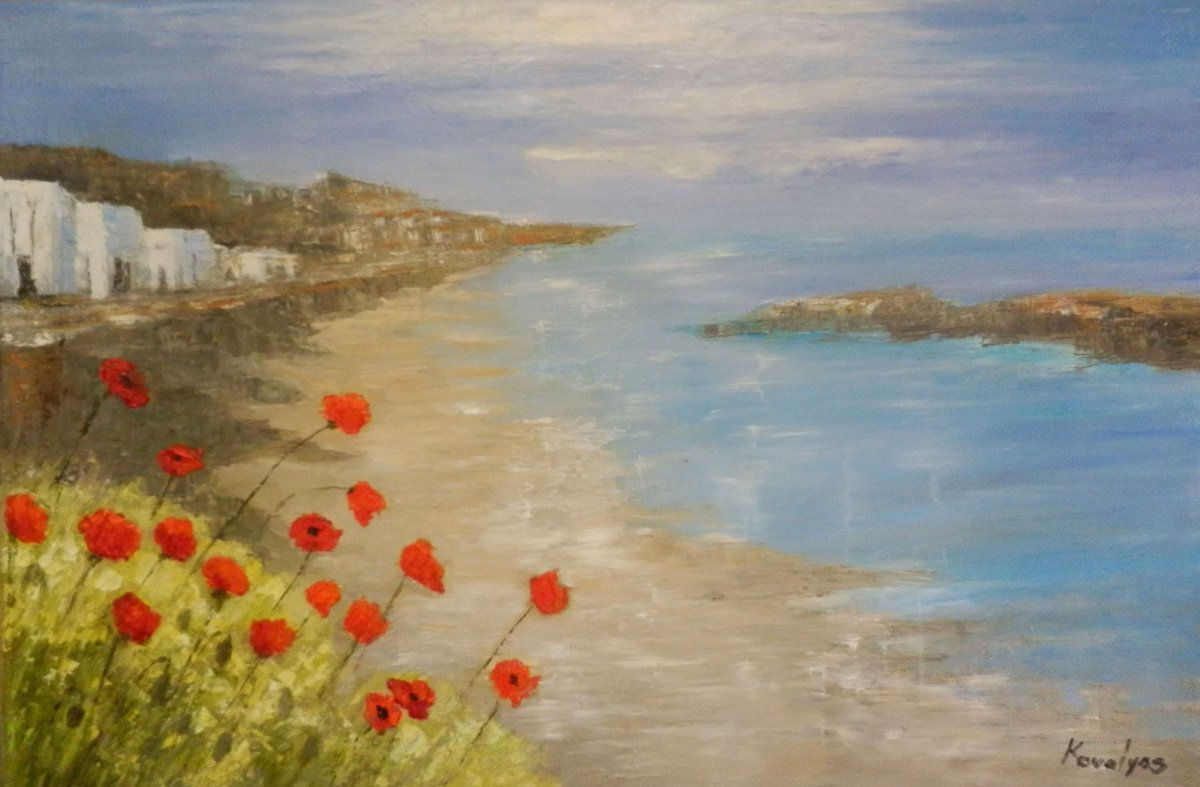 Poppies at the seashore by Maria Karalyos