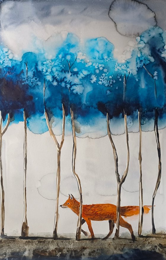 Fox In The Blue Forest