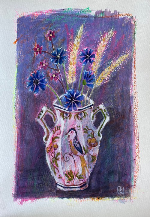 Little Delft Vase and Wildflowers by Nina Shilling