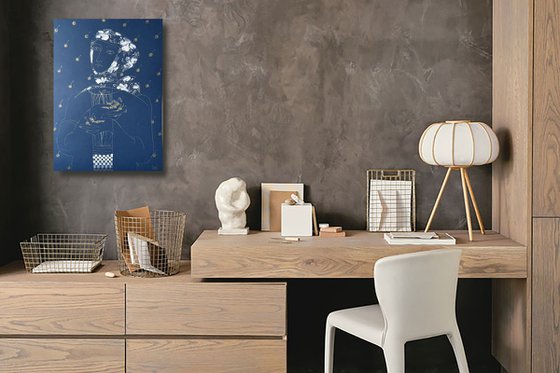 Composition on blue 1. Cherries
