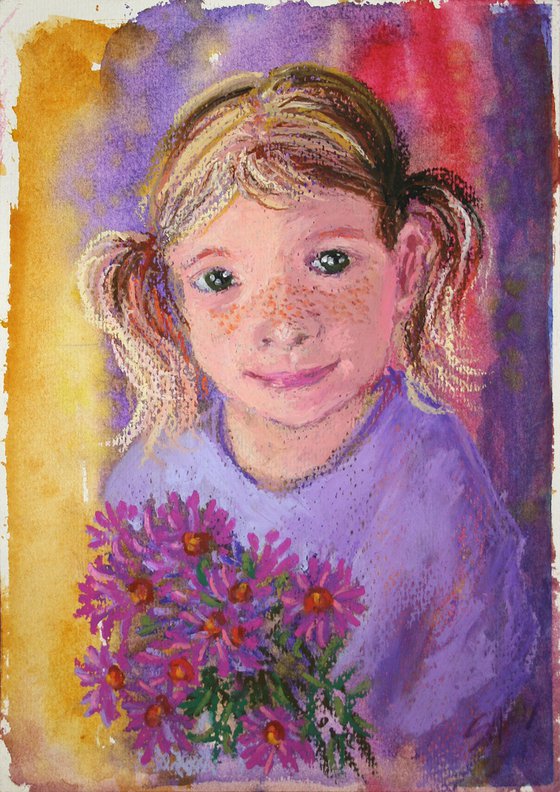 Girl  /  ORIGINAL OIL PASTEL PAINTING