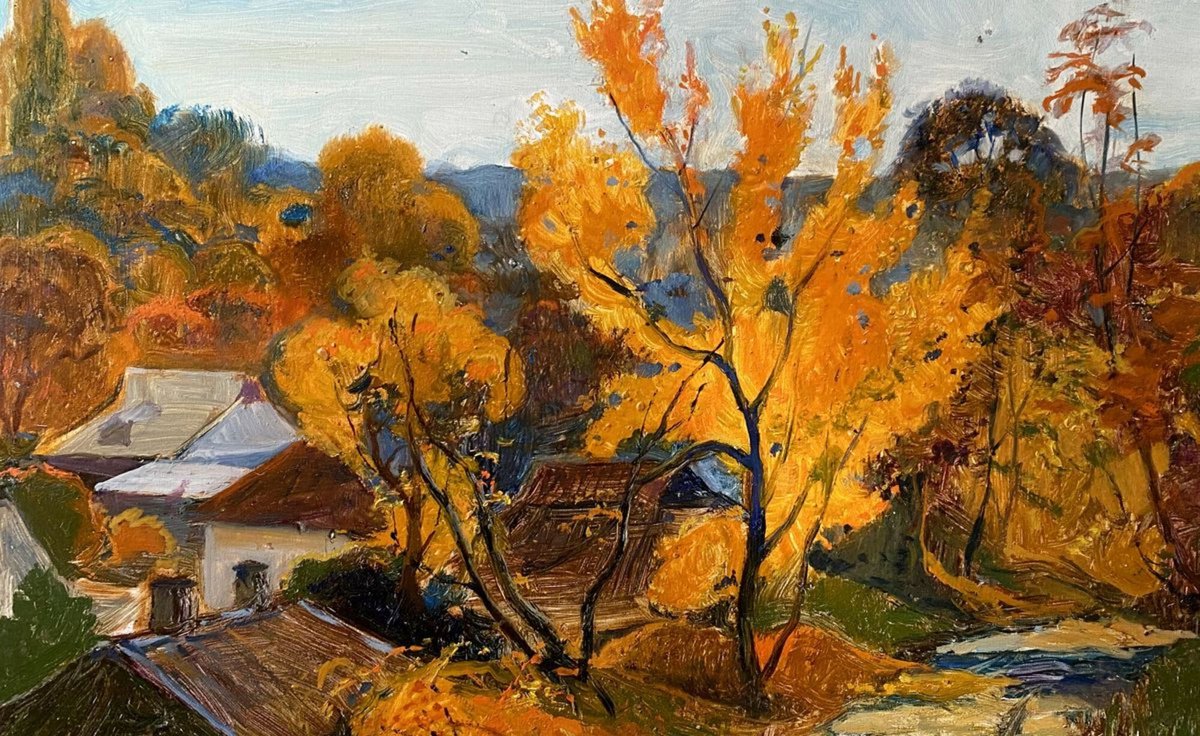 Impressionistic Landscape Oil Painting By Oleg And Alexander Litvinov, 9 X 14", Autumn Clear Day, Original Artwork