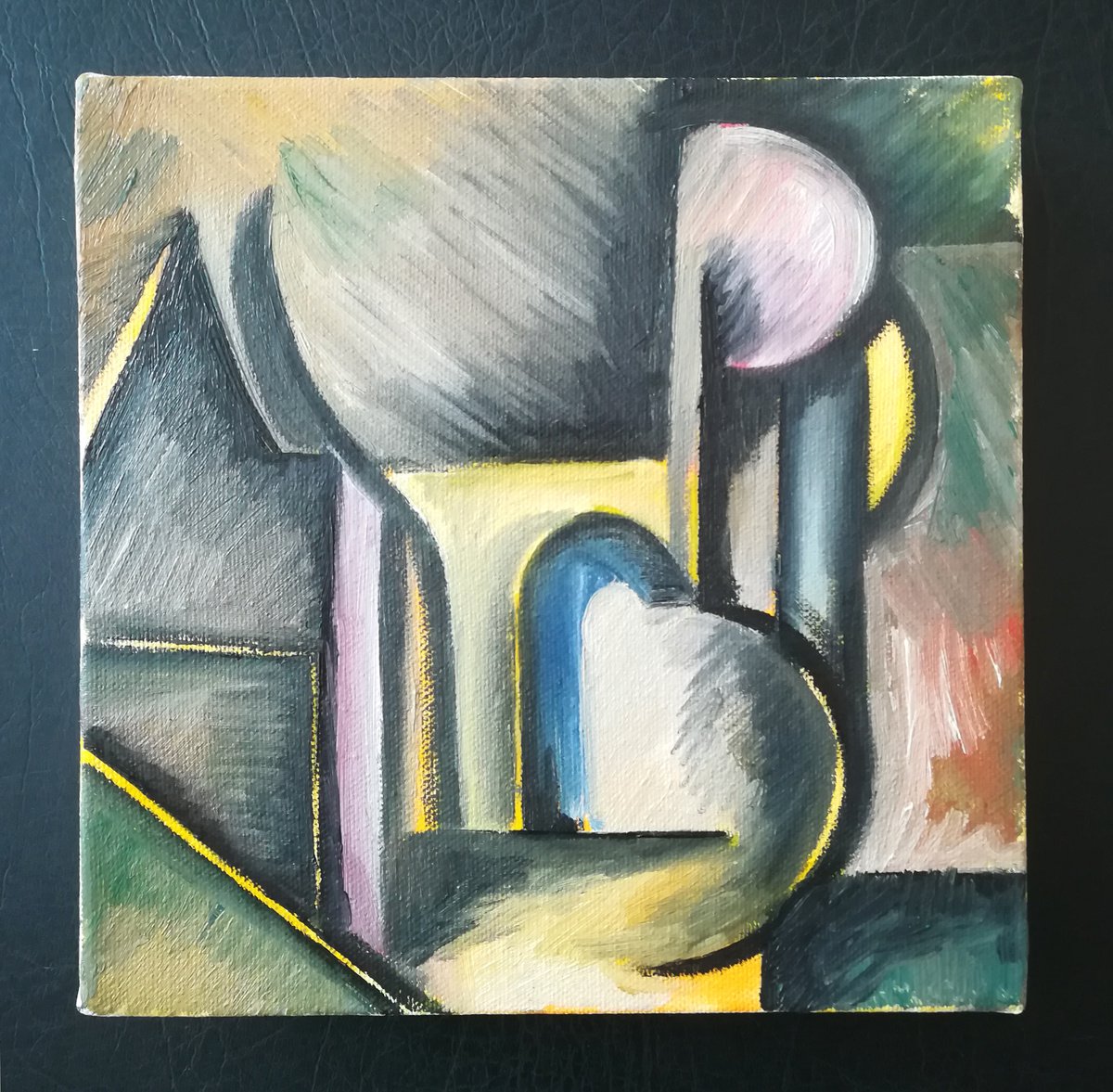 Geometric Abstract Oil Painting By Aleksandar Basic, 8 X 8, Elements 3, Original Artwork