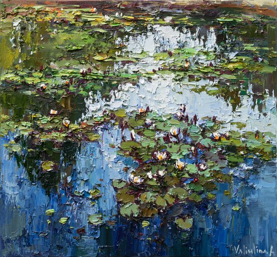 White Water Lilies - Impasto Original Oil painting