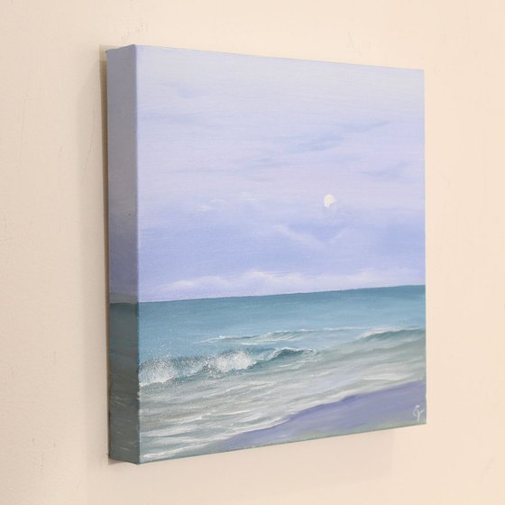 Diamond of the Night, full moon over the ocean painting