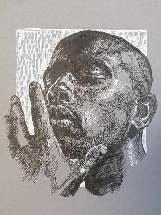 Black man portrait. Portrait on paper