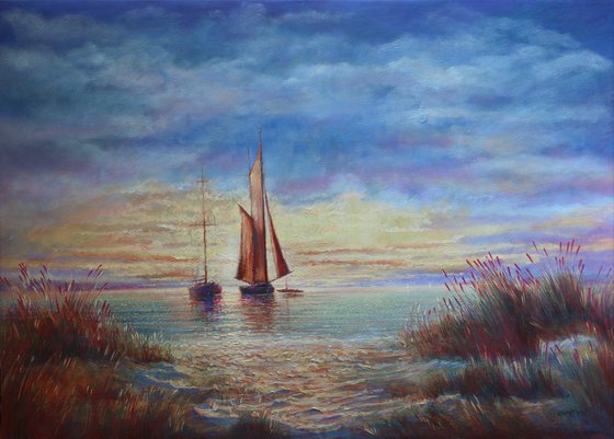 Sunrise in the Bay:linen, oil, 79x109