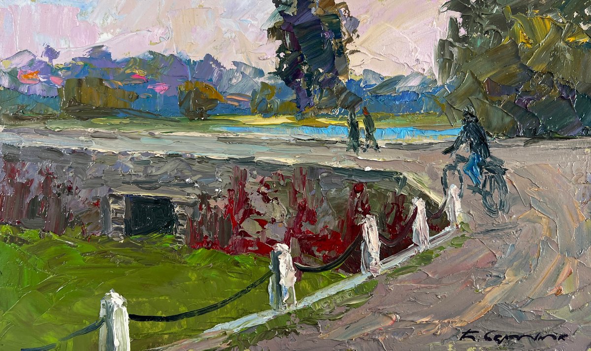 A Mysterious Evening On The Dam In The City By Boris Serdyuk, 8 X 7, Artwork For Sale On Artfinder
