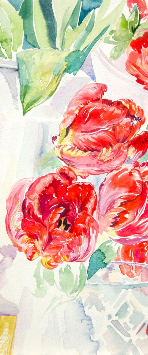 Red tulips. Watercolor still life by Daria Galinski