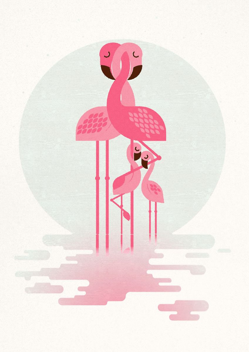 Flamingo and Two Chicks by Forty Winks Art