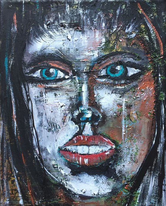 Tell Me No Lies Face of Woman Portrait People Art Portraiture Girl Beautiful Face Portraits Small Canvas Painting Gift Ideas Acrylic Painting Affordable Art 25x20cm Free Shipping Worldwide