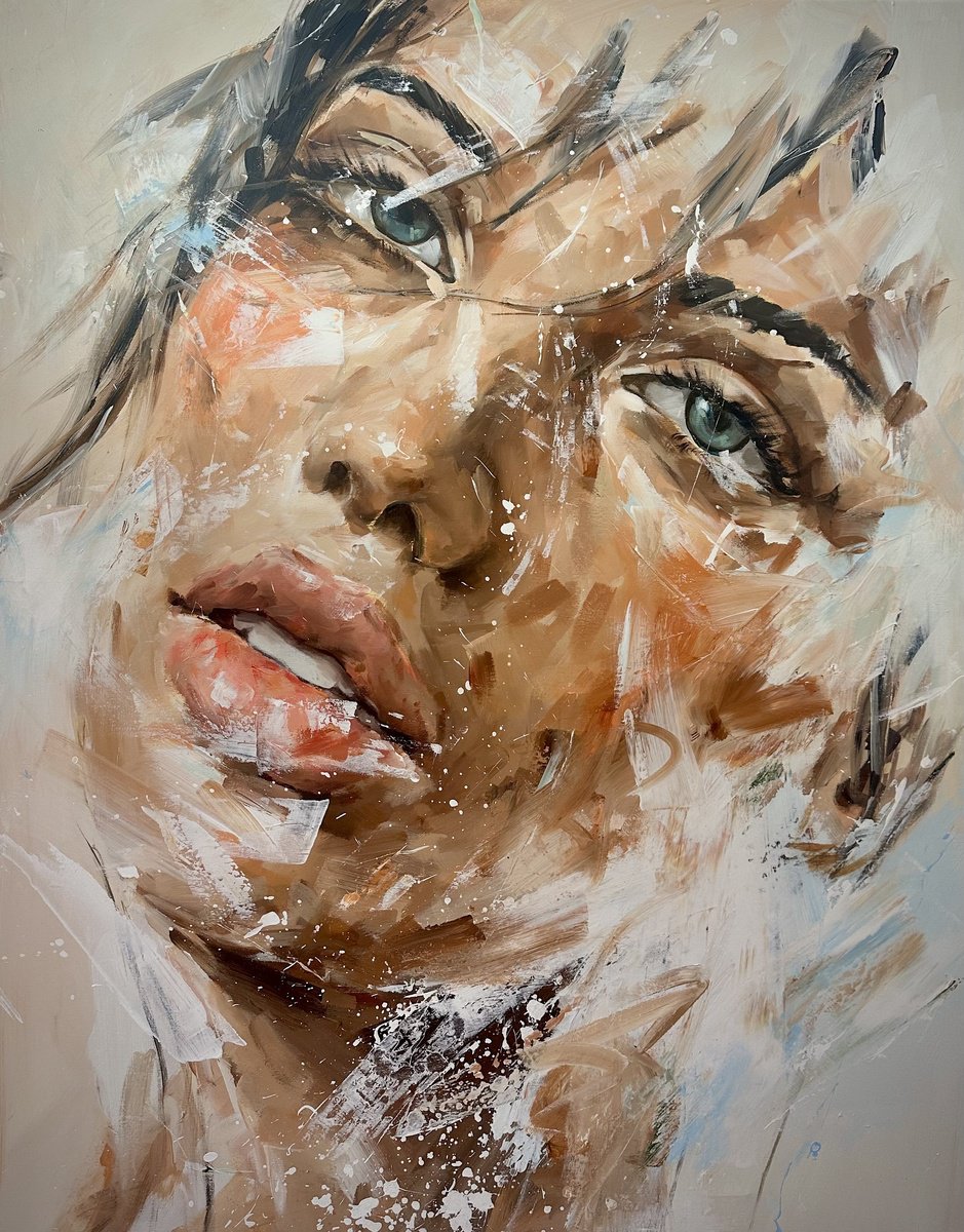 Impressionistic Portrait Acrylic Painting By Ferenc Racz, 35 X 43, Portrait 2343