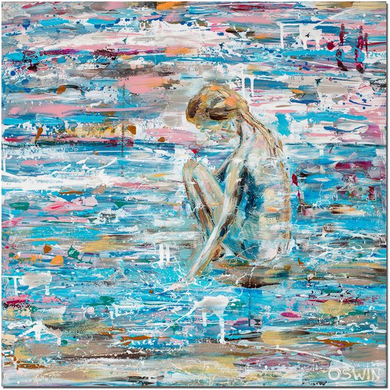 DREAMS AT SEA - Sea painting female nude 80 x 80 cm by Oswin Gesselli