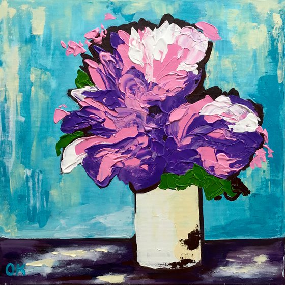 BOUQUET OF Abstract Peonies   #16 palette  knife Original Acrylic painting office home decor gift