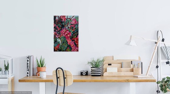 Abstract flowers impasto oil painting Spring blooming, palette knife floral home decor