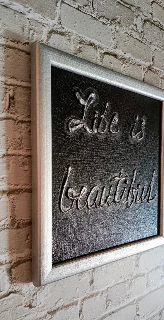 Ready to hang and framed gift with motivation words Life is beautiful