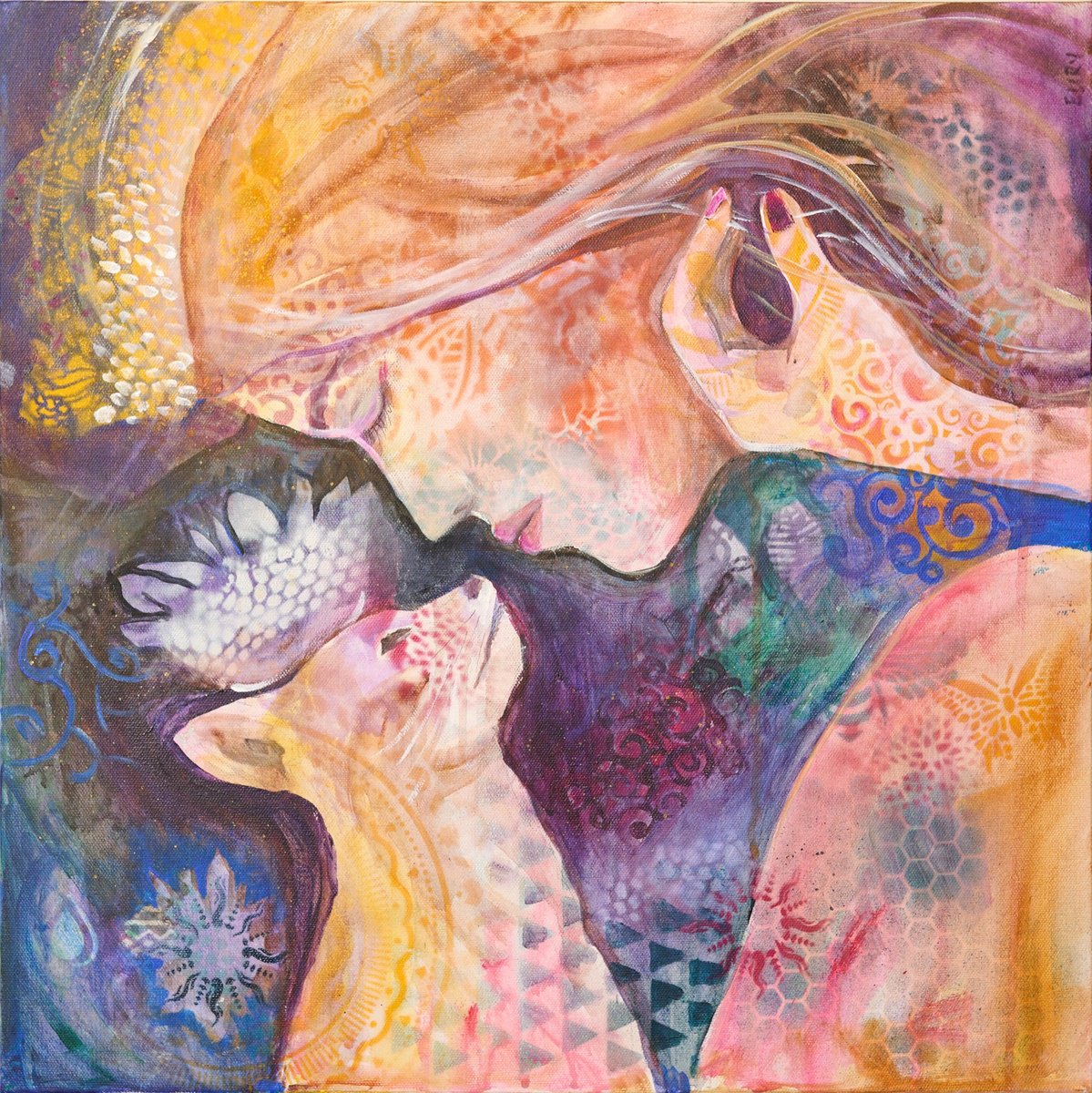 Impressionistic Animal Painting By Eliry Arts, 20 X 20, Kiss The Queen, Original Artwork