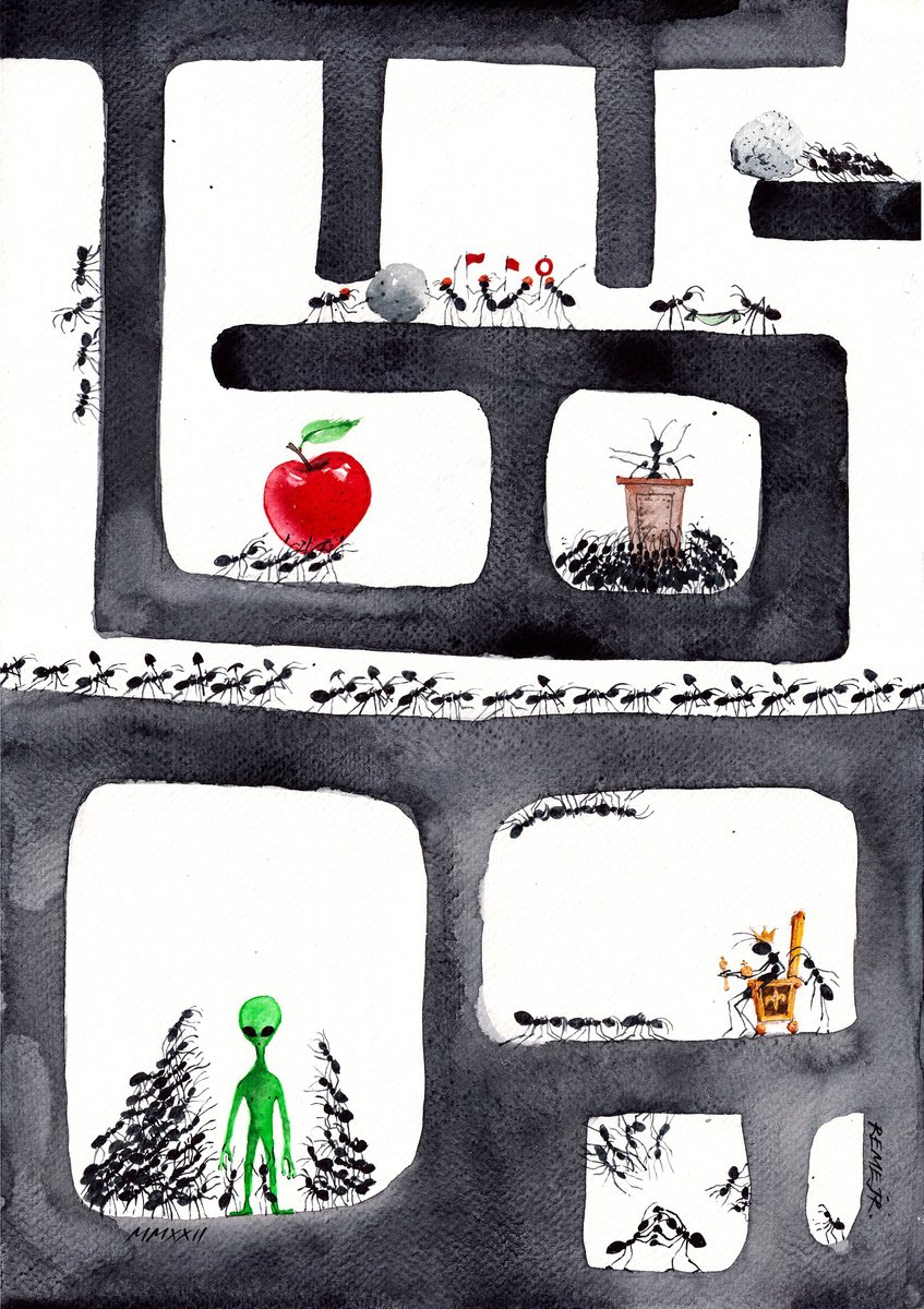 Expressive Animal Watercolour By Reme Jr., 10 X 15", How Do Ants Live?, Original Artwork