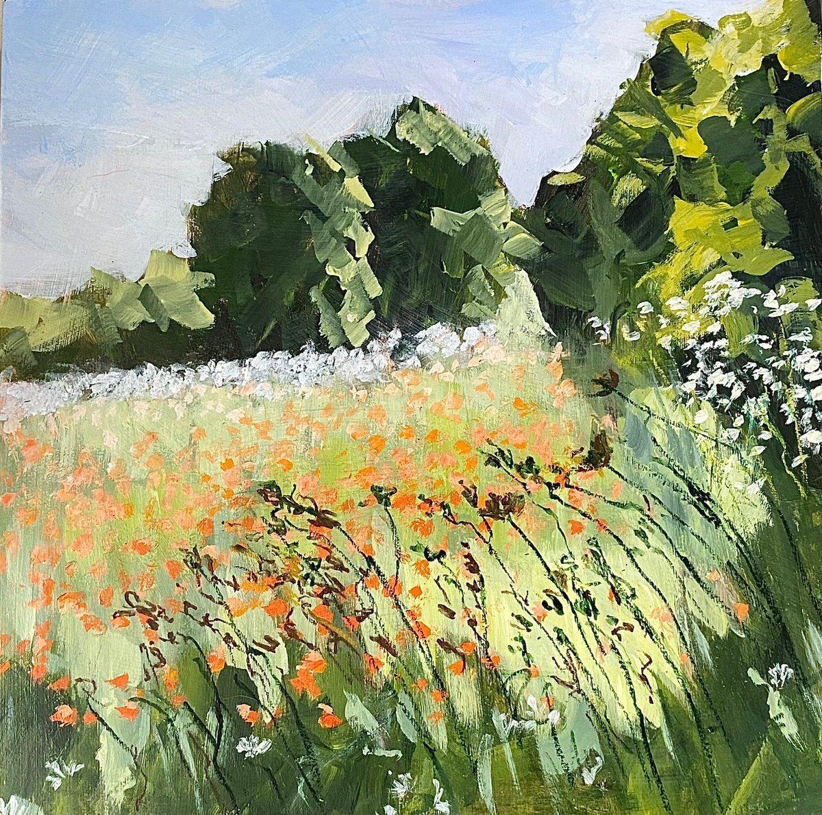 Impressionistic Landscape Acrylic Painting By Nikki Wheeler, 12 X 12", August Walk, Original Artwork