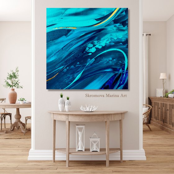 INVISIBLE MASTERS OF THE SEA WAVES - Abstraction. Modern. Sea waves. Turquoise. Ocean. Smooth lines. Soothing.