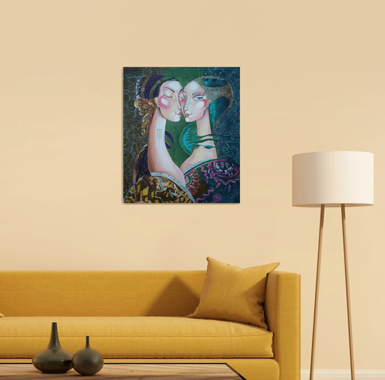 Lovers (60x70cm, oil painting, modern art, ready to hang)