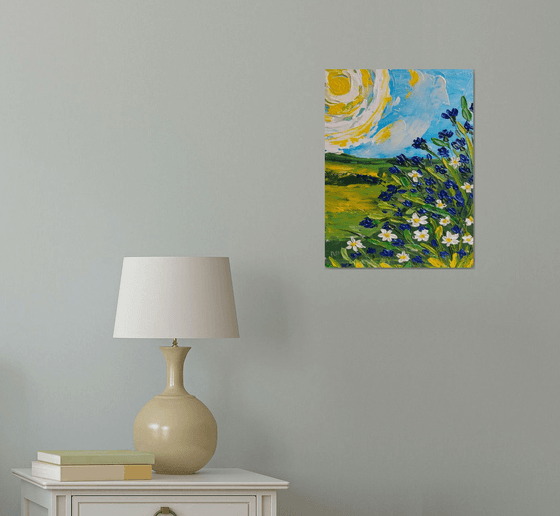 Spring meadow, flowers gift, original acrylic texture painting