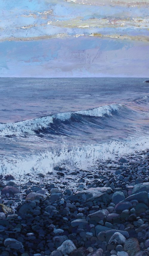 'Beneath The Statue of Christo Rei' Garajau Beach Madeira. Seascape Oil Painting by Simon Jones