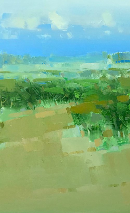 Green Field Original oil painting, Handmade artwork, One of a kind by Vahe Yeremyan