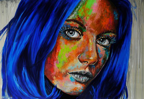 Portrait PachaMama GLÓSÓLI 005 READY TO HANG SUNSET WOMAN ORIGINAL PAINTING ABSTRACT MODERN CONTEMPORARY PAINTING DECORATIVE WALL ART HOME DECOR INTERIOR DESIGN HOTEL LIVING ROOM COLOR by Bazevian DelaCapucinière