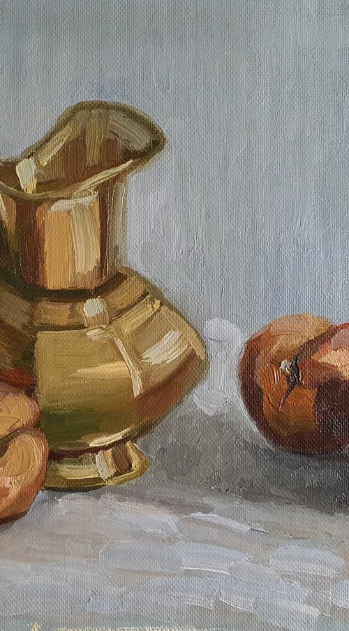 "Vase with peaches" by Olena Kolotova