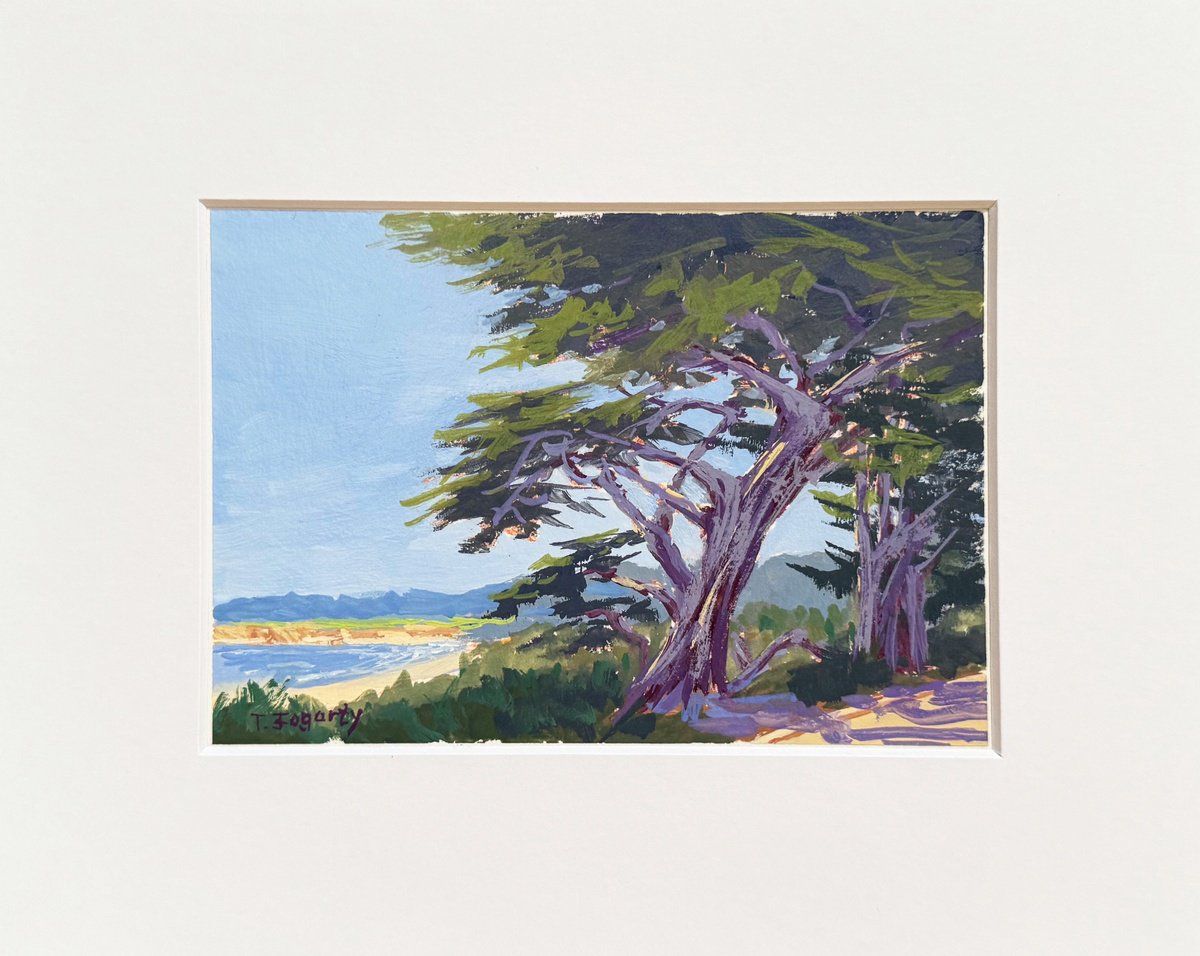 Impressionistic Landscape Painting By Tatyana Fogarty, 10 X 8", Carmel Beach Park Stroll, Original Artwork