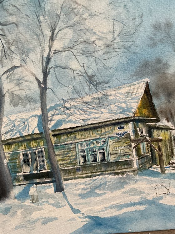 Winter washday, original watercolour