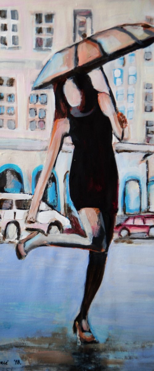 Woman with umbrella / 42 x 29.7 cm by Alexandra Djokic