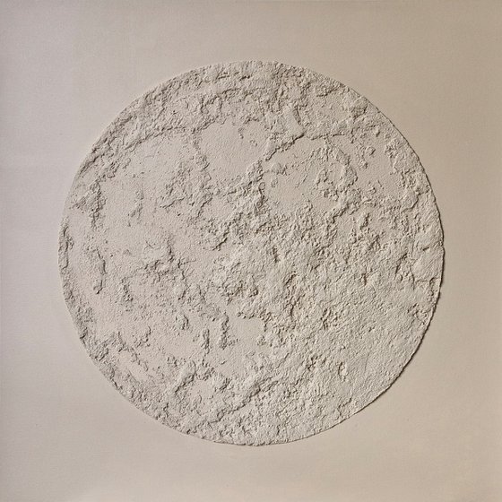 "Beige Moon" High textured moon abstract art