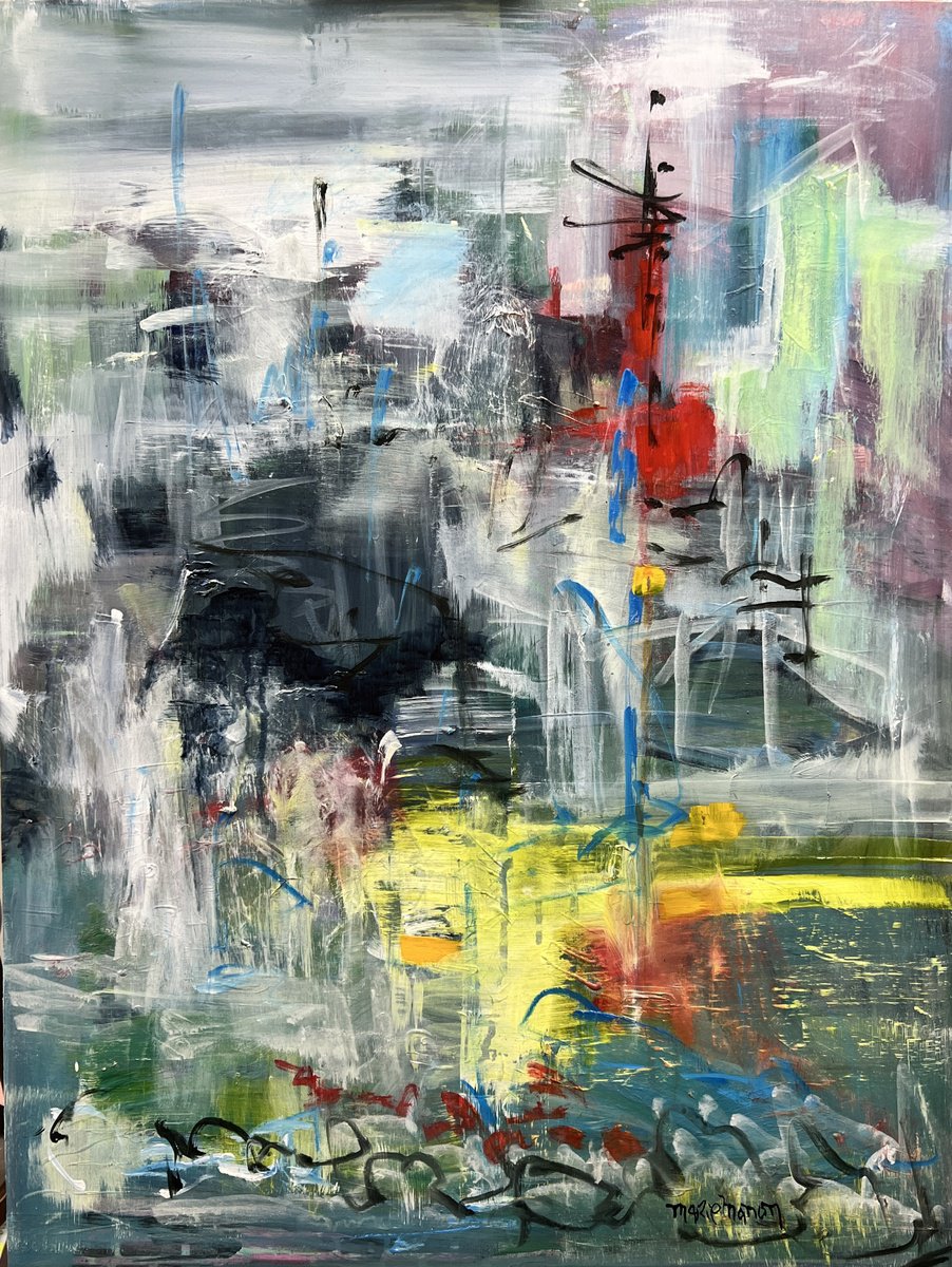 Impressionistic Landscape Acrylic Painting By Marie Manon, 22 X 30", Working Days By Nature, Original Artwork