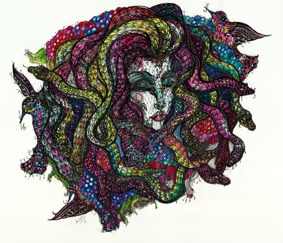 Impressionistic Portrait Drawing By Maria Susarenko, 30 X 26", Medusa, Original Artwork